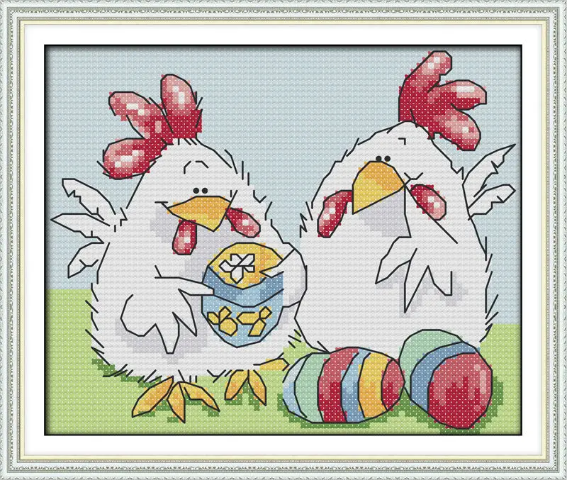 

Easter egg chicken partners Printed Canvas DMC Counted Chinese Cross Stitch Kits printed Cross-stitch set Embroidery Needlework