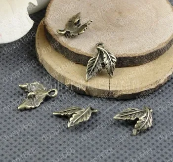 

Free Shipping Wholesale DIY Antiqued Bronze Tone Vintage Alloy Lovely 3D Leaf Necklace Pendant Connectors 13*10mm 100pcs