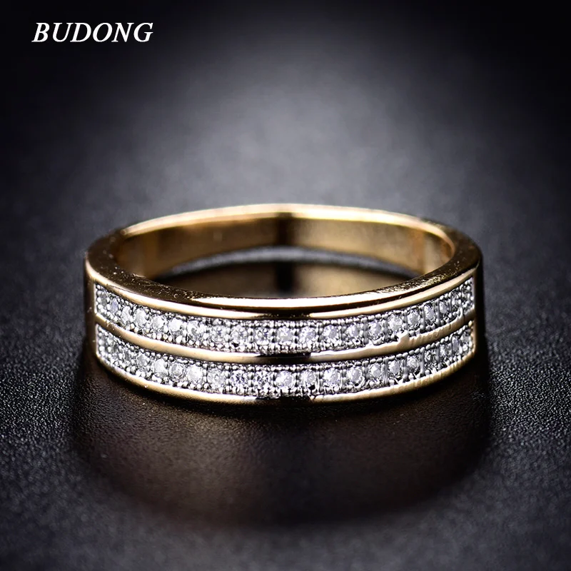 

Valentine Present Fashion Two Row Crystal Ring for Women 18K Gold Platinum Plated Mid Ring Cubic Zirconia Wedding Jewelry R248