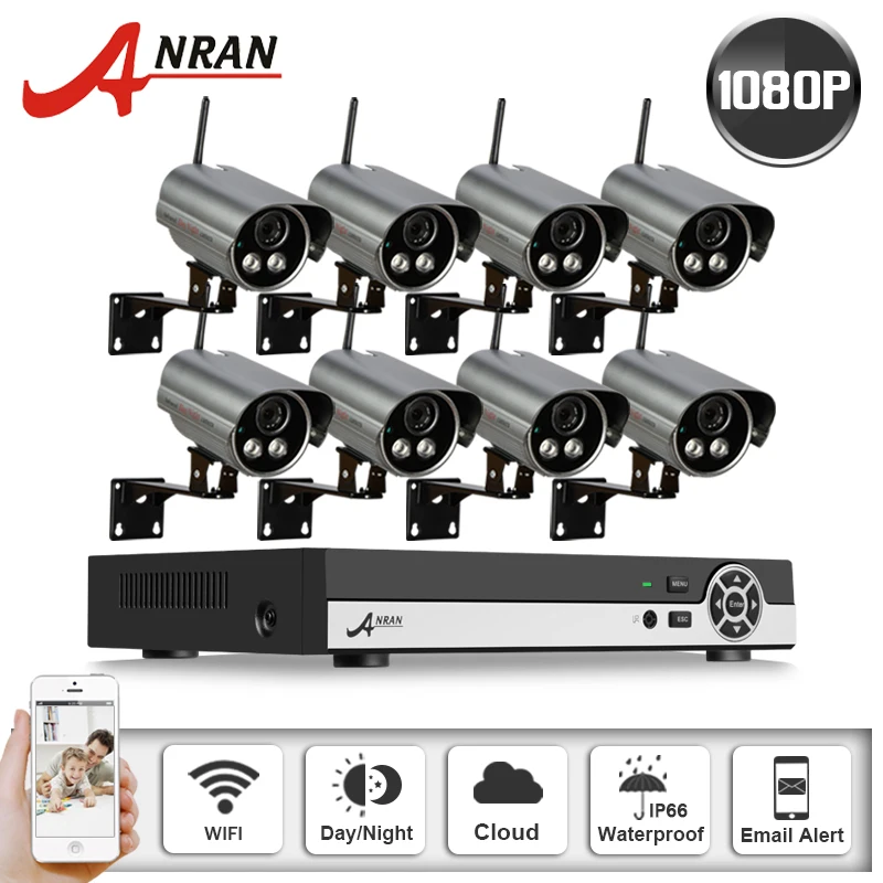 

3TB HDD Onvif 8CH H.264 Wireless NVR CCTV System 1080P 2.0 MP Full HD Sony COMS 25fps Waterproof WIFI Network IP Camera Kit APP