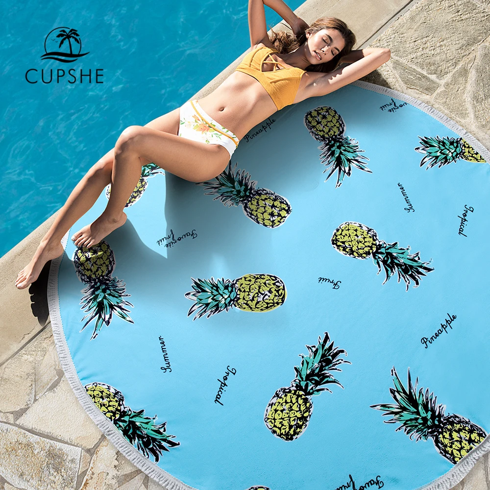 

CUPSHE 2019 Women Vocation Holiday Pineapple Printed Round Beach Towel