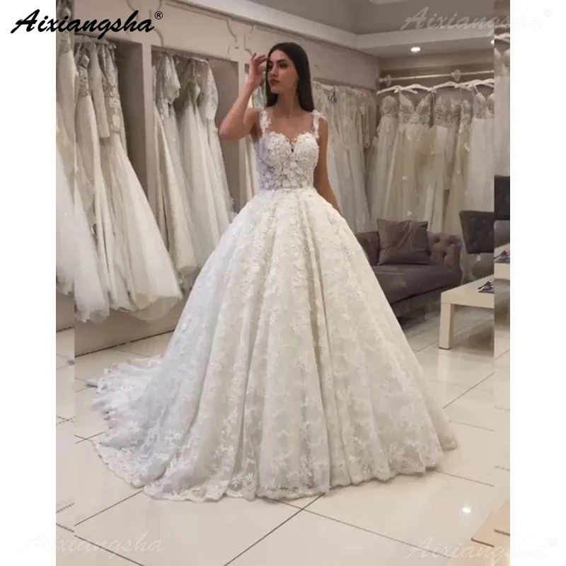 Vestido De Noiva романтичные Свадебные платья бальное платье с цветами кружевное милое Дубай арабское свадебное платье цвета слоновой кости платье невесты