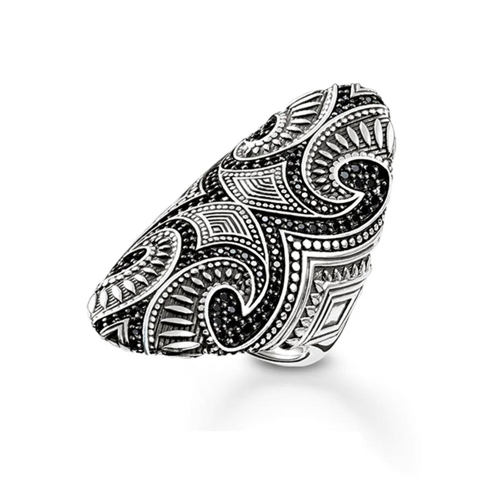 Silver Black Zirconia pave Maori Cultural Rings, 2018 European Fashion