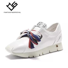 IGU Sneakers For Women Flat Casual Platform Shoes Genuine Leather Black Butterfly knot Tenis Feminino Thick