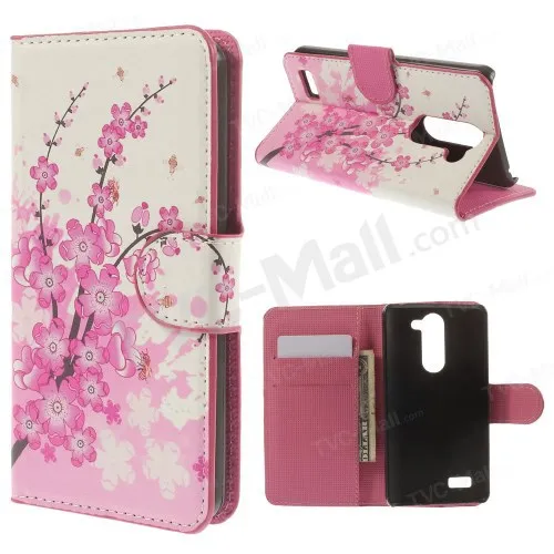 Pink Plum Magnetic Leather Wallet Handbag Book Cover Case