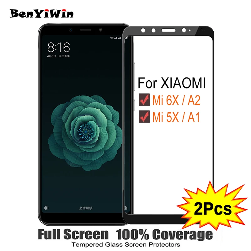 

2PCS Full Cover Screen Protector Tempered Glass For Xiaomi Mi 6X A2 5X A1 9H Protective glass For Mi5X Mi6X MiA2 MiA1 Film Case