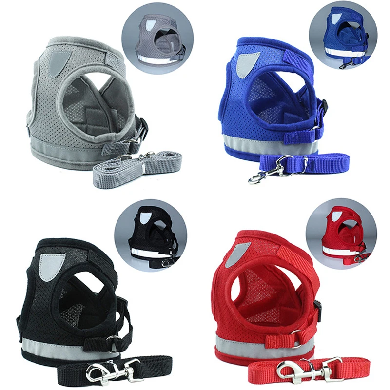 

Soft Breathable Mesh Small Dog Harness Vest Pet Supplies Chihuahua Yorkshire Nylon Leash Lead Collar Set arnes perro gato correa
