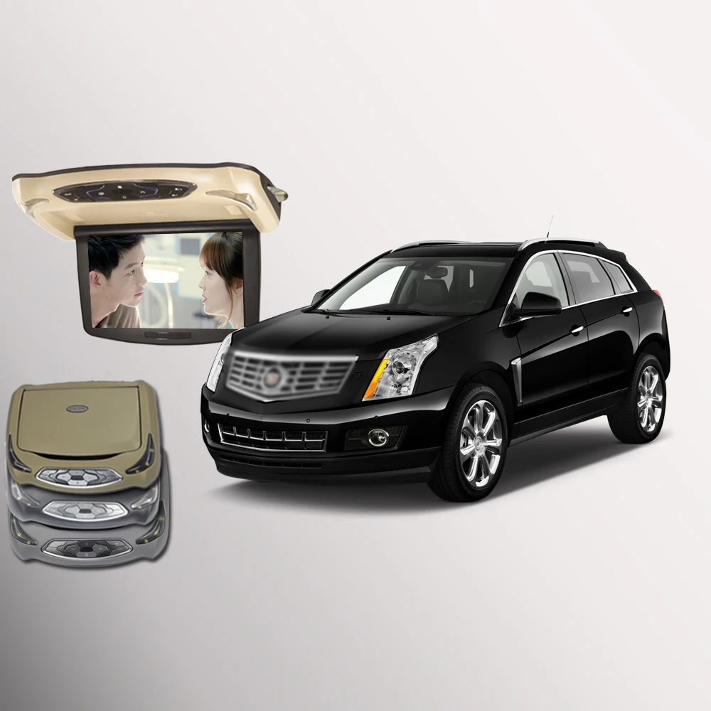 

BigBigRoad For Cadillac SRX Car Roof Mounted in car LED Digital Screen Support HDMI USB FM TV Game IR Remote Flip Down DVD