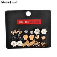 Marte& Joven Стиль сплав эмаль бабочки стрекозы и смолы цветок 9 пар Смешанные Серьги гвоздики наборы для женщин