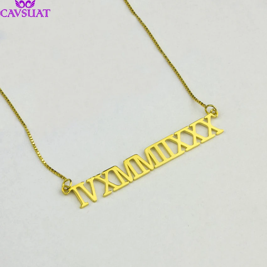 

Customized Roman Numeral Necklace Box Chain Personalized Wedding Date Pendant Women Choker Stainless Steel Best Friend Jewelry