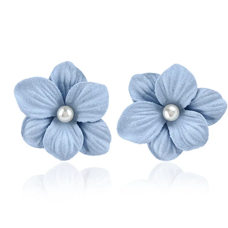 

Statement Jewelry Elegant Fresh Flower Petal Pearl Earrings Blue Cloth Lady Earrings Studs Everyday Bijoux For Women Lover Gift