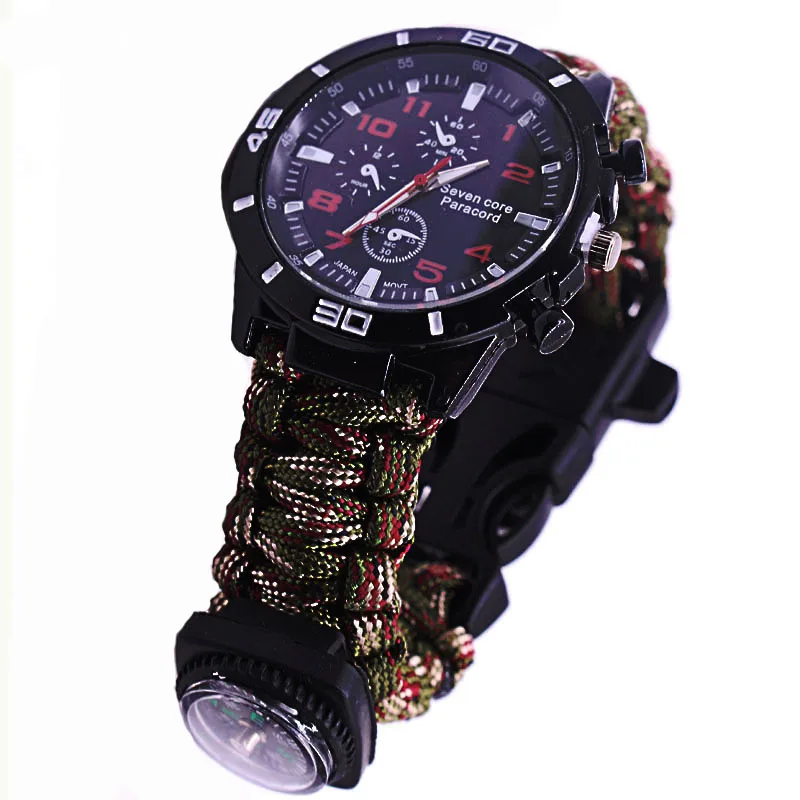 

Men Braided Multi-function Outdoor Tactical Multi Outdoor Camping Survival Watch Bracelet Compass Rescue Rope Paracord