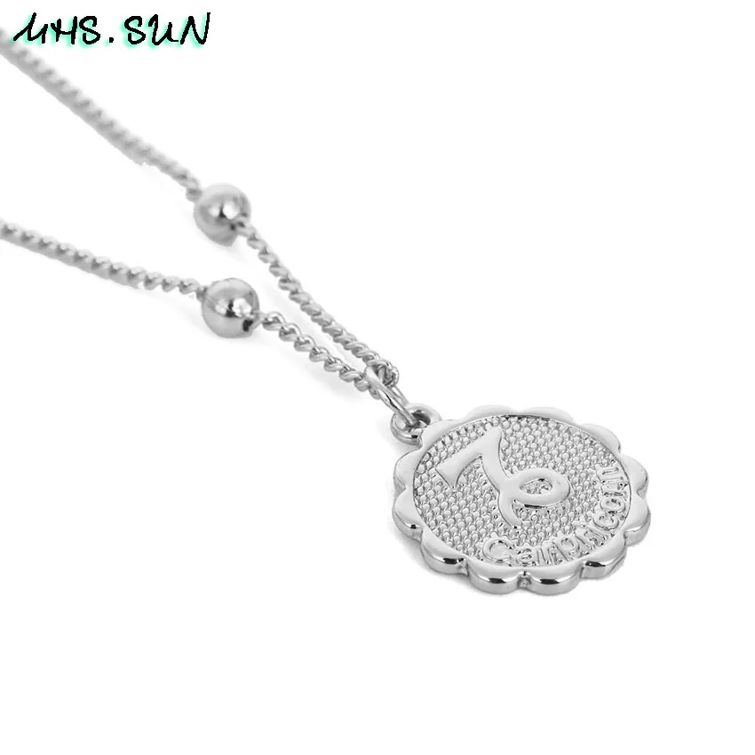MHS. SUN, женское модное ожерелье с кулоном зодиака, винтажное серебряное/золотое ожерелье с цепочкой, очаровательное колье, ожерелье, вечерние ювелирные изделия, подарок - Окраска металла: Capricorn Silver