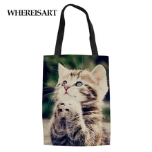 WHEREISART милые Молящиеся кошки многоразовые большие тележки женские продуктовые хозяйственные сумки портативная тканевая сумка складные сумки для девочек