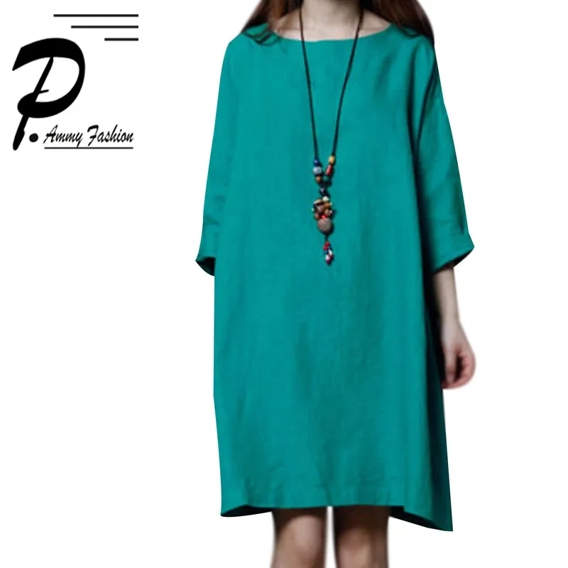 Lagenlook плюс Размеры лен и хлопок мода платье с короткими рукавами|sleeve dress|dress fashiondress