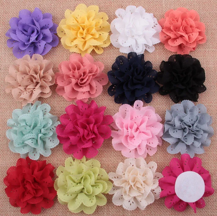 

50pcs/lot 3.2" 15 Colors Fashion Handmade Eyelet Flowers For Chidlren Hair Accessories Artificial Fabric Flowers For Headbands