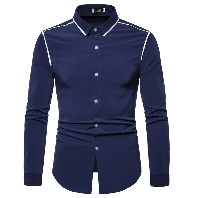 

2019 Men Shirts Europe Size New Arrivals Slim Fit Male Shirt Solid Flange design Long Sleeve British Style Cotton Men's Shirt