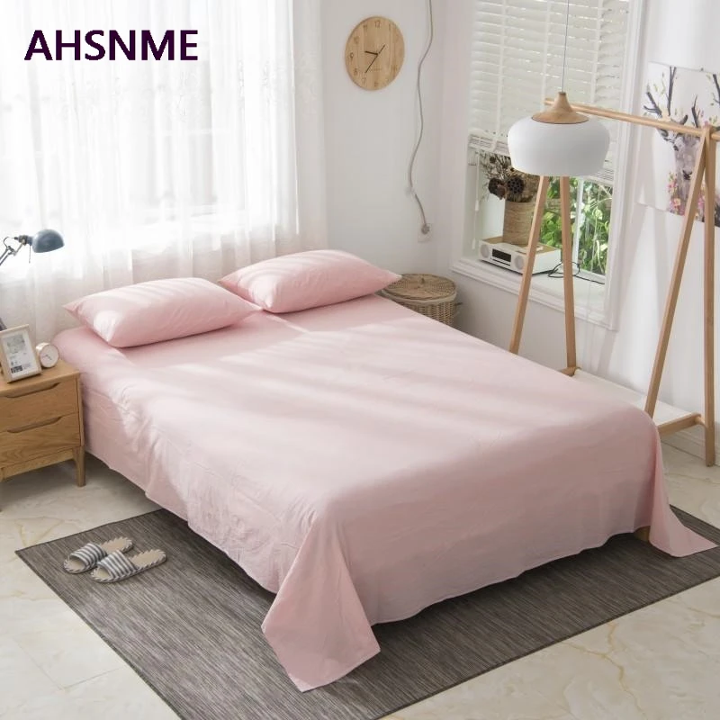 

AHSNME 100% Cotton sheets Special Wrinkle Craft Super Soft pink Cool Summer Simple Flat sheets 160x240/240x250/245x270cm