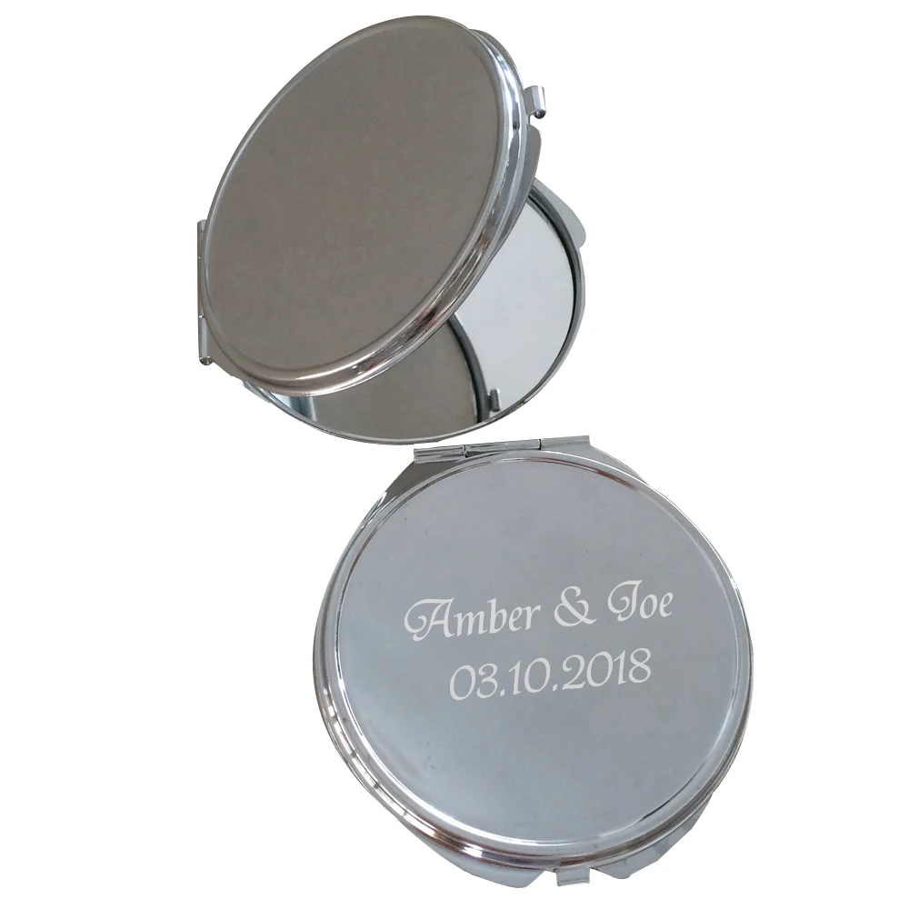 Personalized Round Chrome Compact Mirror Wedding Bridal shower Party  lady gift favour present