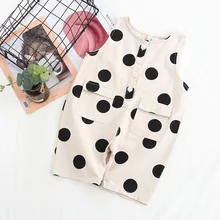 Летняя мода для девочек в горошек комбинезон с карманами брюки Дети Повседневные свободные штаны