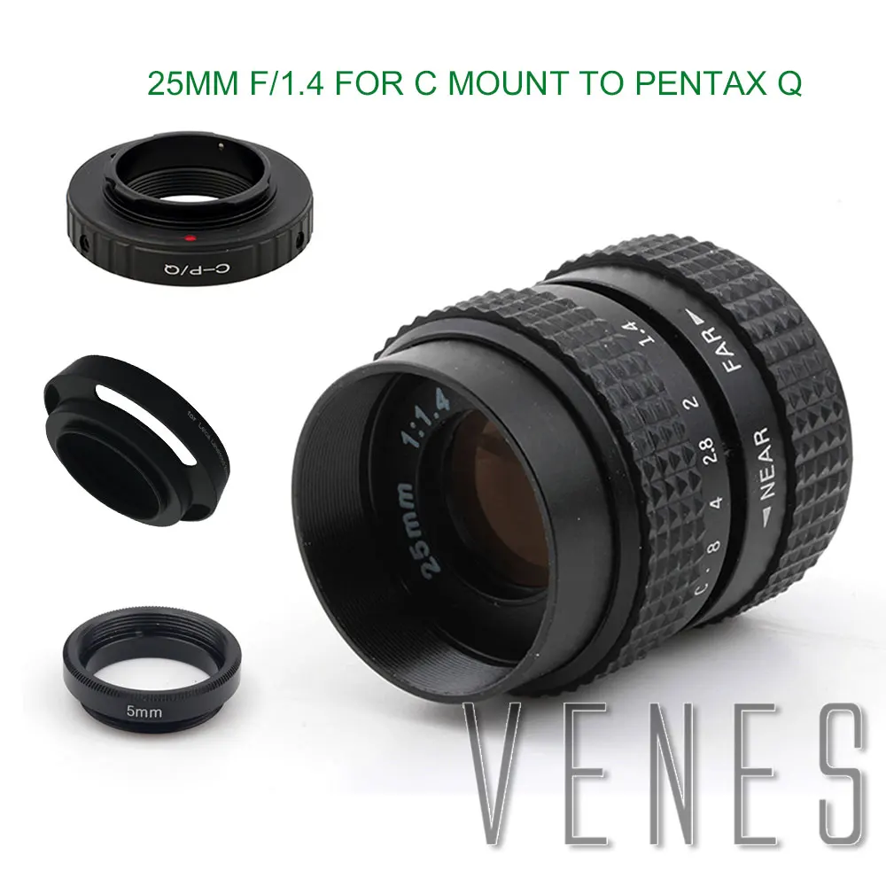 VENES 25 мм f/1,4 CC телевизионный объектив для EOS M Micro 4/3/для Pentax Q для Nex FX NI1+ бленда объектива+ макро кольцо+ C крепление к адаптеру камеры