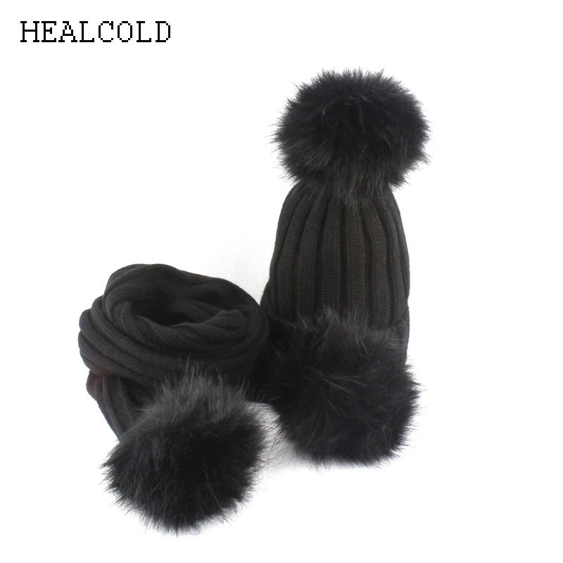 HEALCOLD/шапка для мальчиков и девочек комплект с шарфом детские меховые шапочки