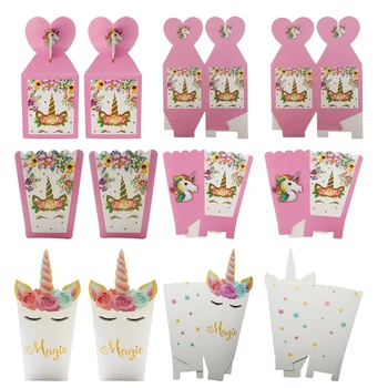 

12pcs/set Rainbow Unicorn Birthday Party Decor Popcorn Boxes Candy Box Kids Favor Cartoon Paper Gift Bags Baby Shower Supplies