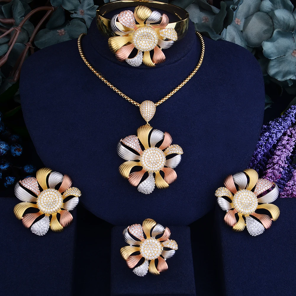 

GODKI Luxury Flower Cubic Zirconia Necklace Earring Set African Nigerian Wedding jewelry Sets For Women Dubai Bridal Jewelry Set