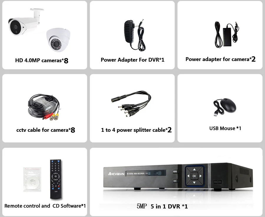 AHCVBIVN 4CH 5MP AHD DVR комплект камер видеонаблюдения Системы 4 шт. 5.0MP безопасности Камера IP67 наружного видеонаблюдения, Системы приложение для