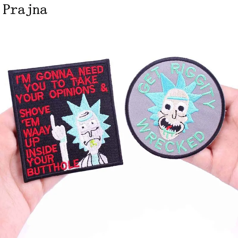 

Prajna Rick And Morty Patches Cartoon Bean Embroidered Iron On Patches On Clothes DIY Movie Patch For Kids T-shirt Jacket Decor