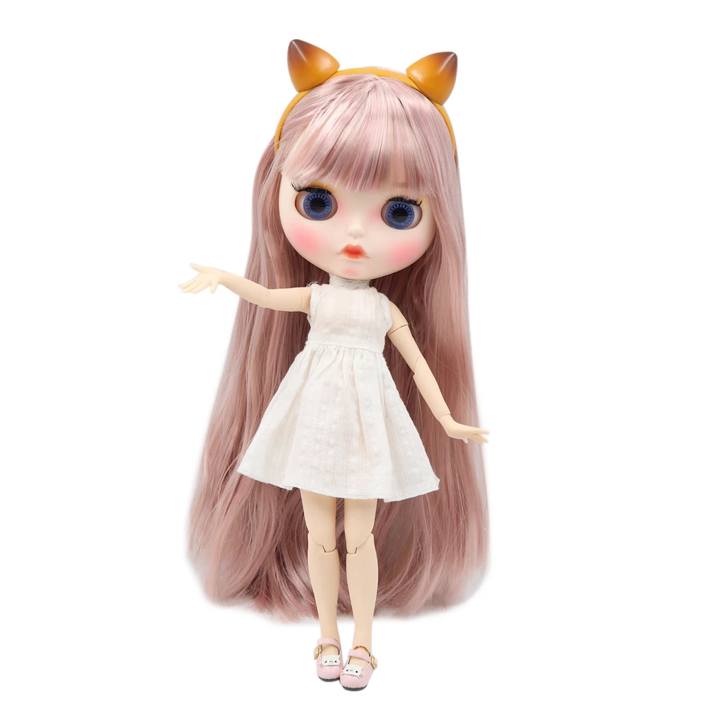 

Blyth doll 1/6 bjd white skin joint body Pink mixed color long straight hair new matte face with eyebrows Lip gloss ICY sd toy