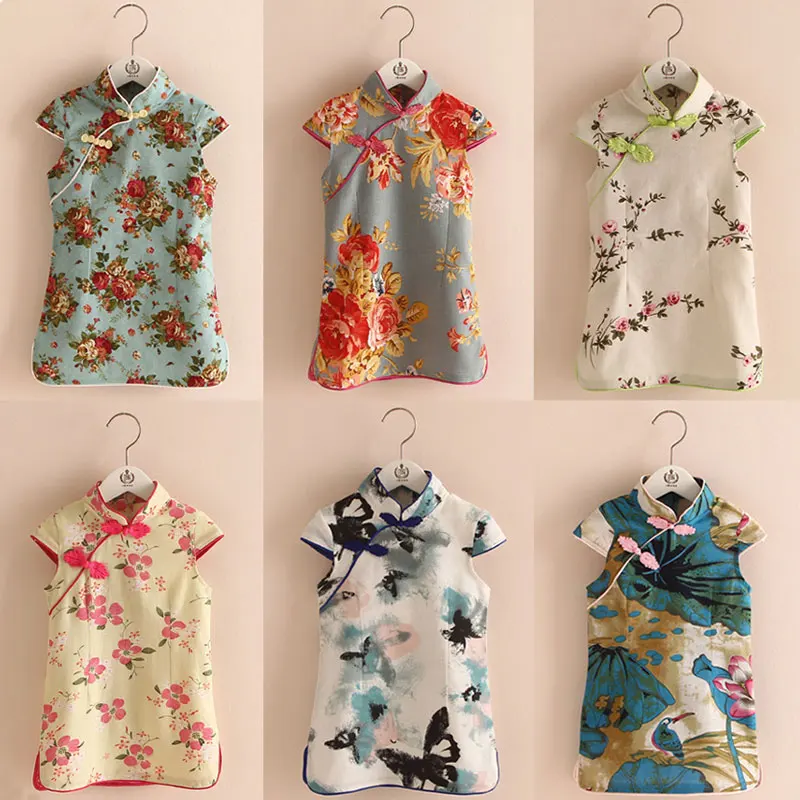 

Summer Thin Floral Cheongsam Qipao Girls Dresses Baby Kids Clothes Toddlers Children Dress 2019 T1/2896DBO