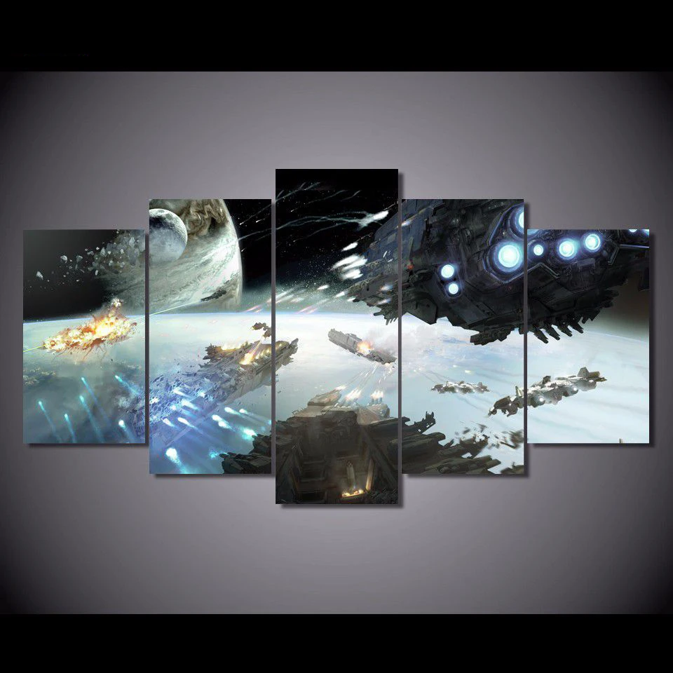 Modular 5 Piece Spaceship And Planet Canvas Wall Art Posters Prints Painting Picture For Living Room Home Decor YGYT | Дом и сад