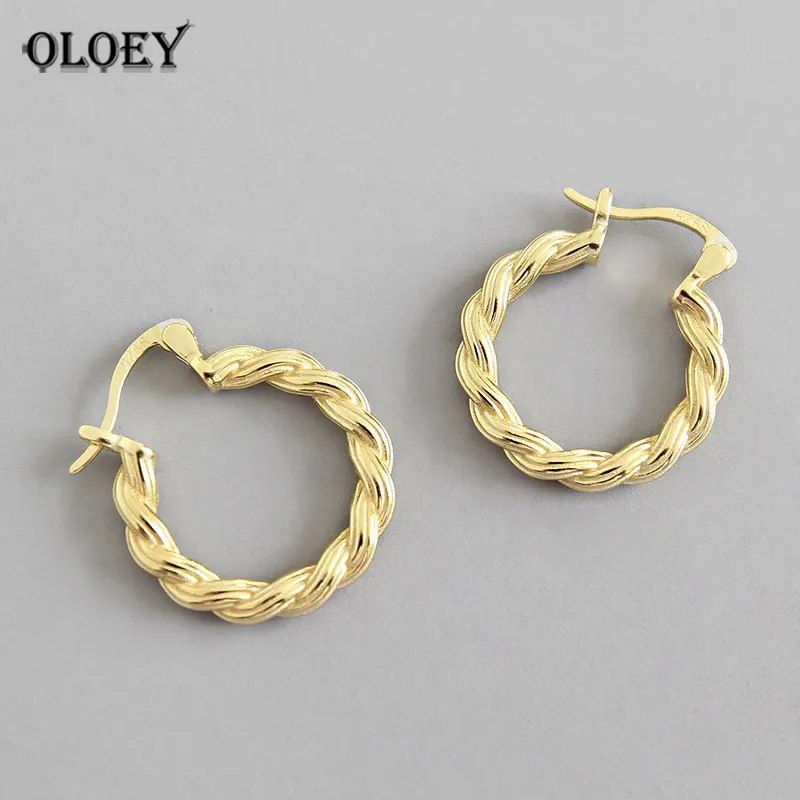 

OLOEY 100% 925 Sterling Silver Thick Twisted Annulus Hoop Earrings for Women Orecchini Boucle D'oreille Femme 2019 Hot YME442