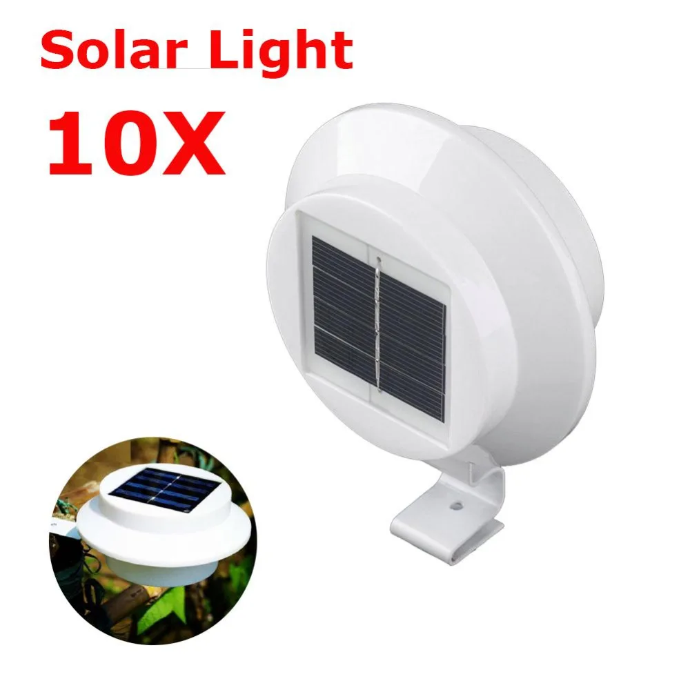 10X 3 LED Solar Lamp Gutter White Light Fence Garden Light ON OFF Outdoor Lighting Yard