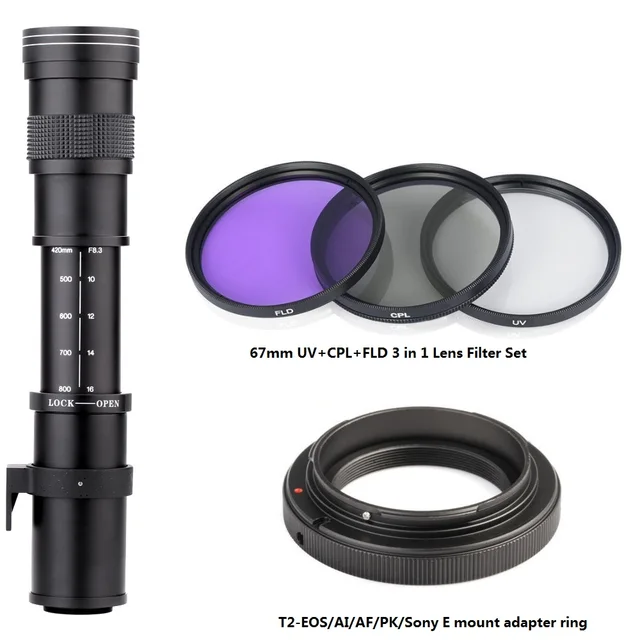 Best Offers 420-800mm F8.3-16 Super Telephoto Manual Zoom Lens+T2 Adapter Ring+3 in 1 Lens Filter for Canon Nikon Sony Pentax DSLR Cameras Best Offers 420-800mm F8.3-16 Super Telephoto Manual Zoom Lens+T2 Adapter Ring+3 in 1 Lens Filter for Canon Nikon Sony Pentax DSLR Cameras