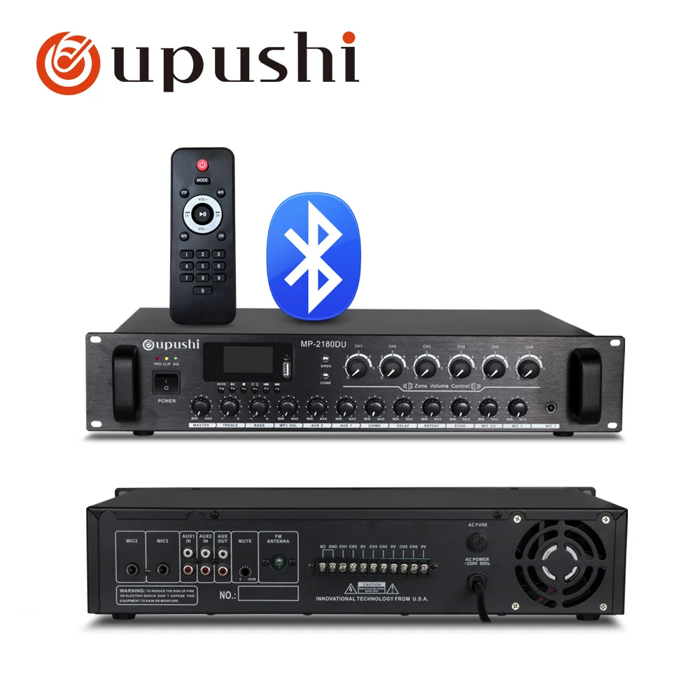 6 zone pa amplifier bluetooth home audio amp with remote control USB FM for restaurant shop