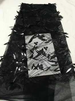 

Best Selling African Lace Fabric With Seqins Nigerian French Fabric, 2018 High Quality African Tulle Lace Fabric KCD934 black