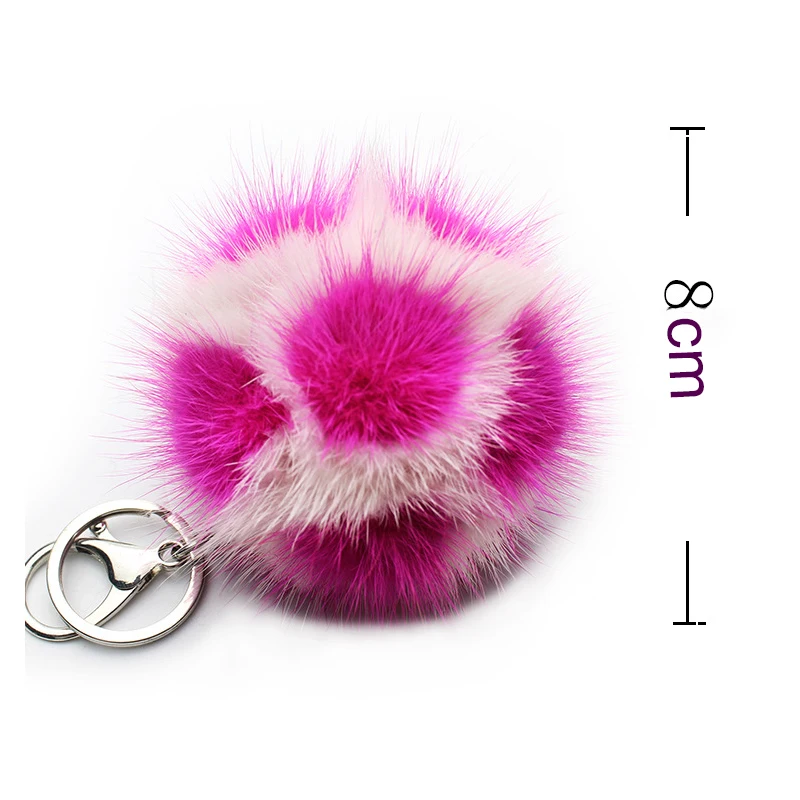 Fluffy Genuine Mink Hair Pompon Keychains Colorful PomPom Ball Football Pendent Key Ring Women Car Bag Hang Accessories Gift