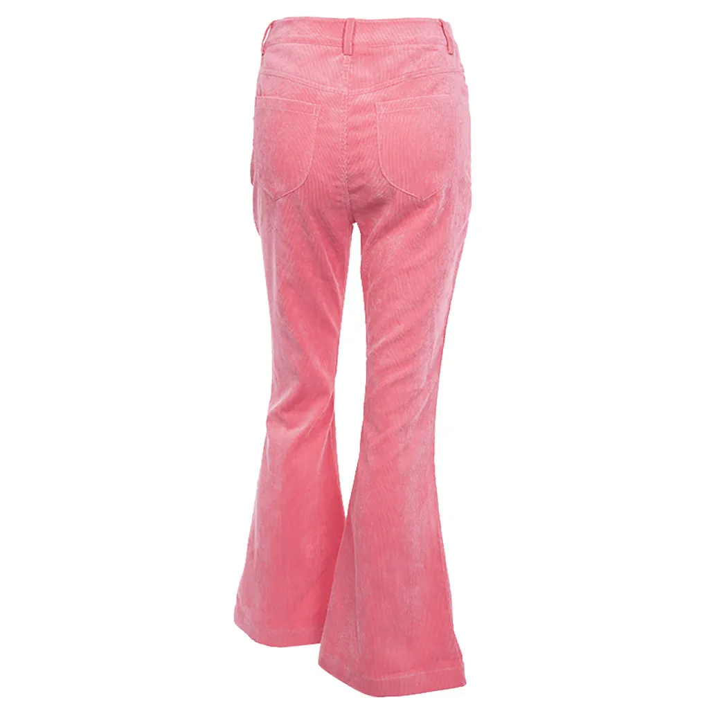 Брюки женские Модные женские повседневные однотонные розовая Вельветовая расклешенные Модные Простые облегающие брюки с высокой талией