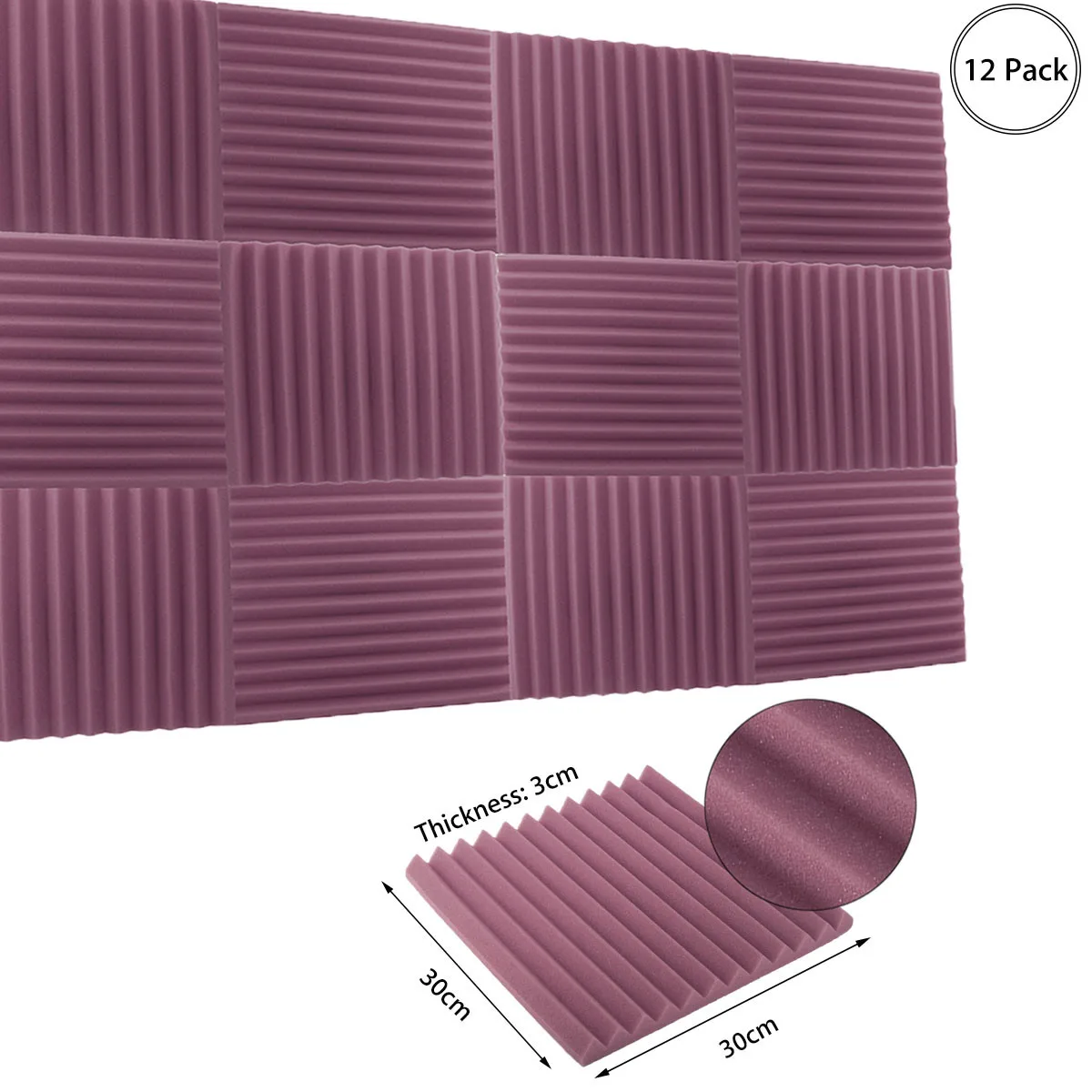 

12pcs 30x30x3cm Acoustic Soundproof Foam Sound Absorbing Wave Sponge Studio Acoustic Panel Soundproof Absorption Treatment Panel