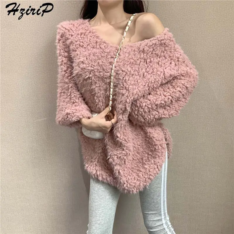 

HziriP 2019 Autumn Spring Sweatshirt Women All-Match Fork Tops High Quality Simple Solid Bare Shoulders Sexy Fresh 2 Colors