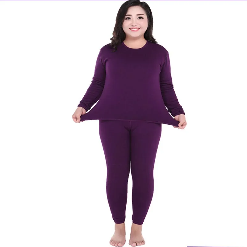 Women wear large size thickened thermal underwear set fat MM fat mother ...