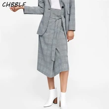 CHBBLF Женская винтажная клетчатая миди юбка с бабочкой и поясом бумажная сумка на талии ретро Женская одежда повседневные Юбки-миди POP1470