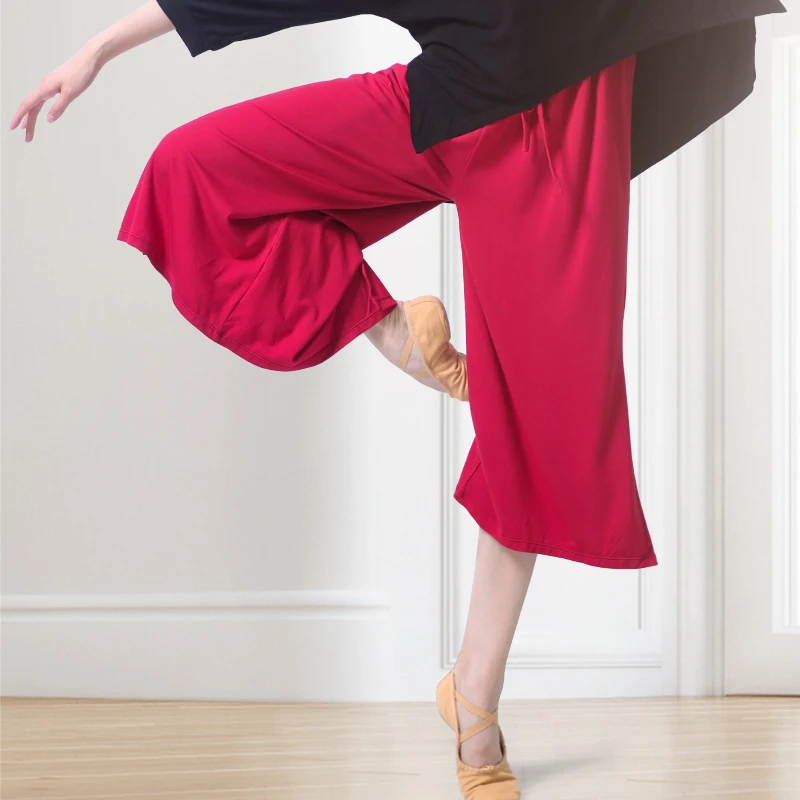 Loose Ballroom Ballet Dance Pants Solid Color Wide Leg Pants Women High 