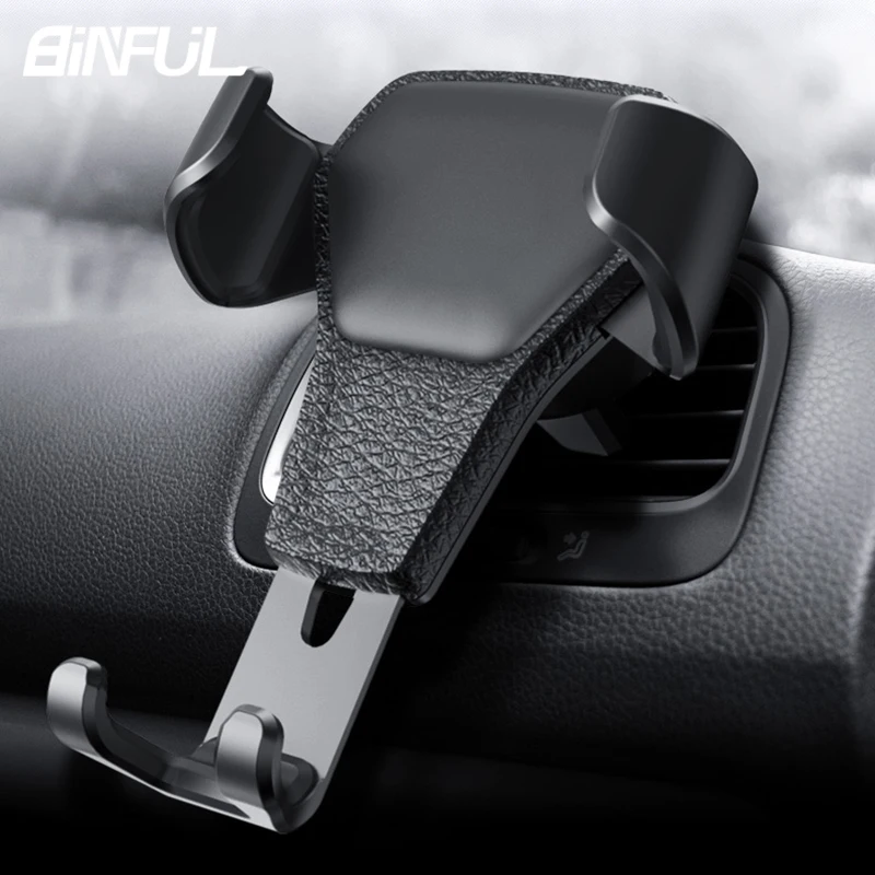 Car Phone Holder Leather Gravity For Phone in Car Air Vent Clip Mount Mobile Bracket Stand 2