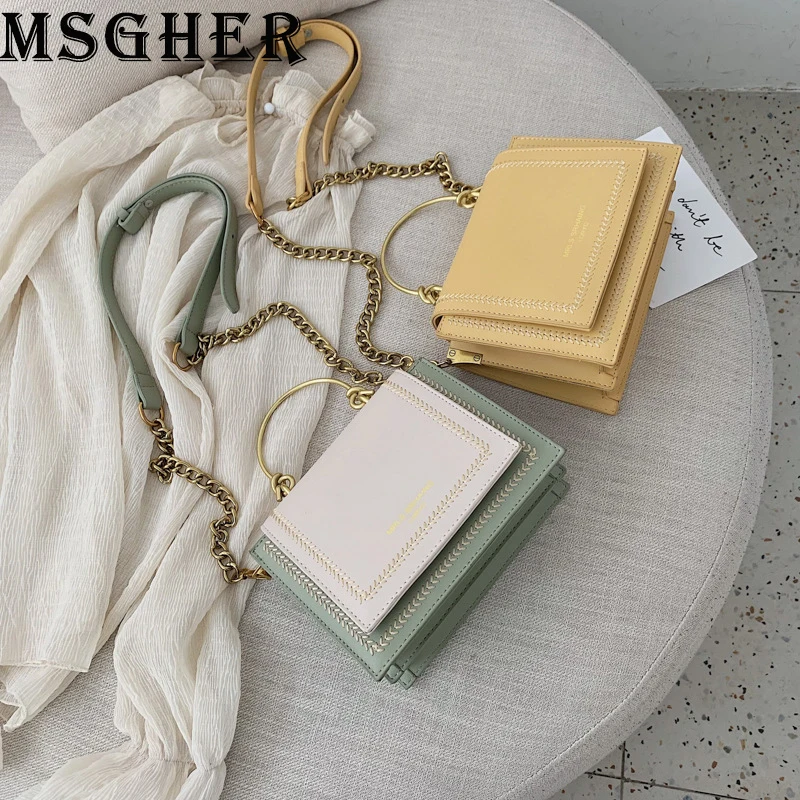 

MSGHER Handbags Women Fashion Embroidery Lines Small Shoulder Bags Female Casual Chain Crossbody Bags
