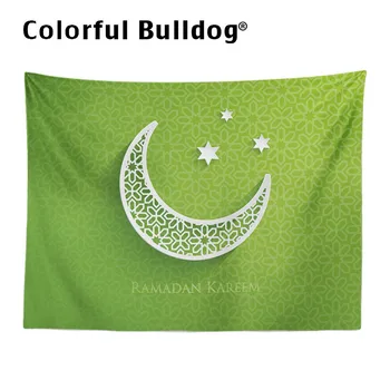 

Personalized Ramadan Decoration Wall Blanket Blue Green Yellow Background Moon Lantern Tapestry Home Living Room Wall Hanging