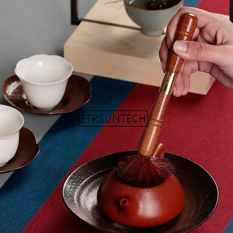 2 в 1 натурального дерева ручной работы Чай для китайского кунг-фу подставка для чайника щетка чистящий инструмент щетка для чайника