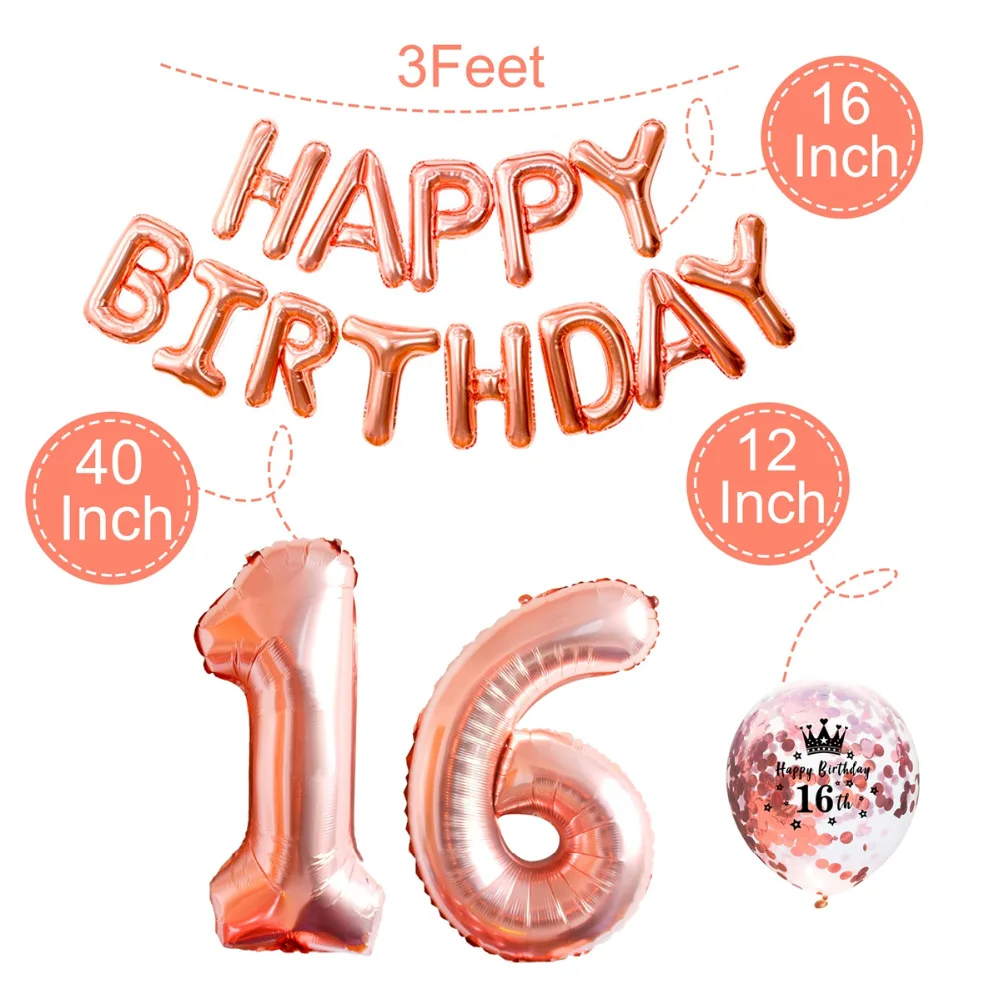  QIFU Sweet 16 Rose Gold Party Table Decoration Happy Birthday Party Decorations Kids Adult 18th Bir